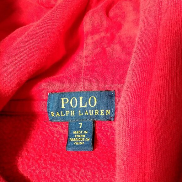 Polo Bear Ralph Lauren Hoooded Sweatshirt Youth 7 Red Ski Bear Skiing Hoodie - Picture 4 of 11